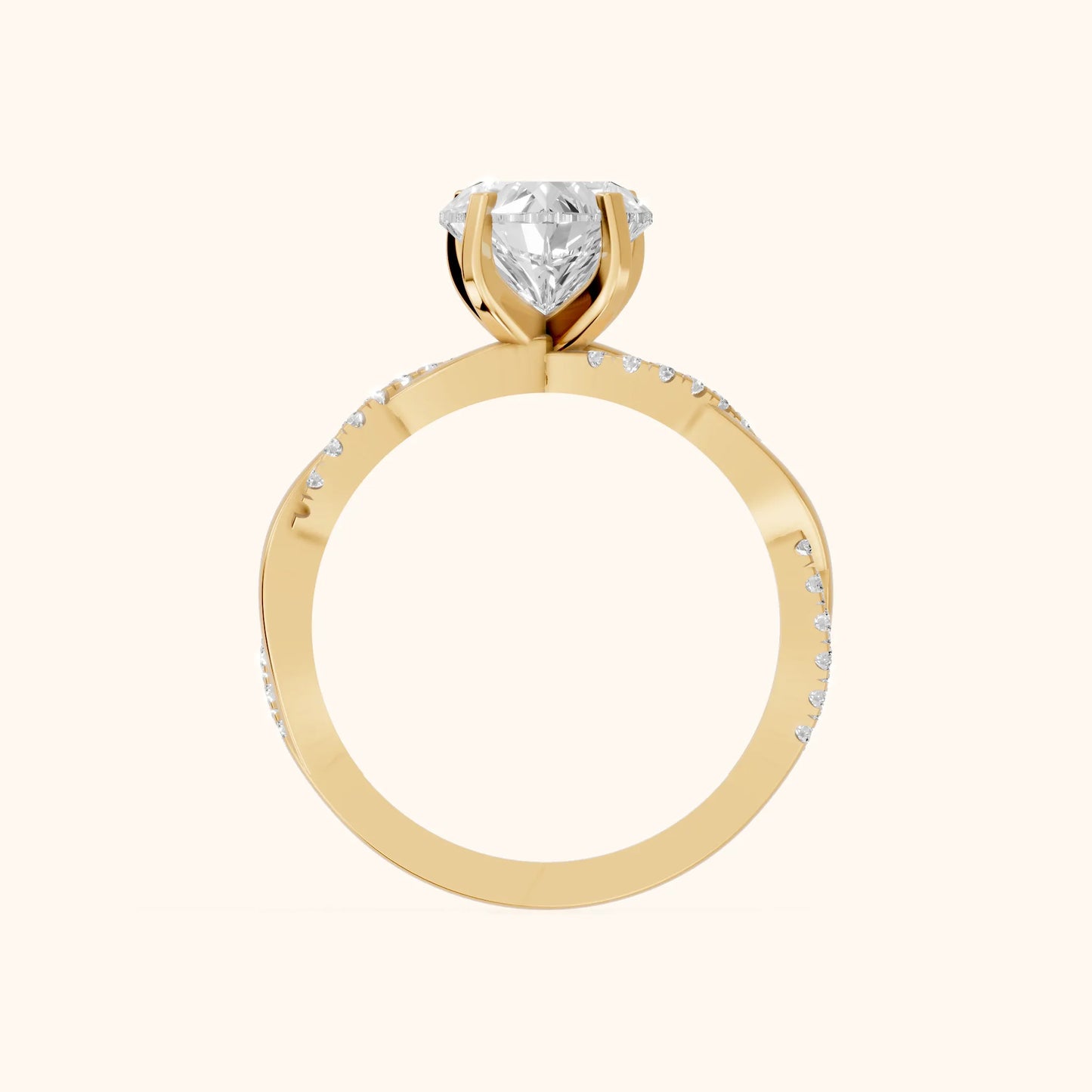 Twisted Side Stone Heart Diamond Engagement Ring in Yellow Gold - FingerView