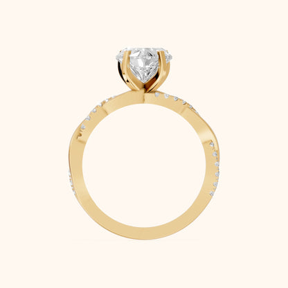 Twisted Side Stone Heart Diamond Engagement Ring in Yellow Gold - FingerView
