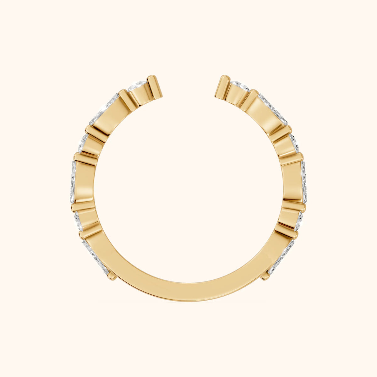 Vanya Shared Prong Round & Marquise Diamond Wedding Band in Yellow Gold - FingerView