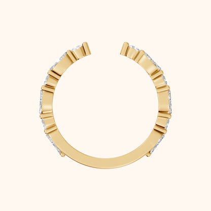 Vanya Shared Prong Round & Marquise Diamond Wedding Band in Yellow Gold - FingerView