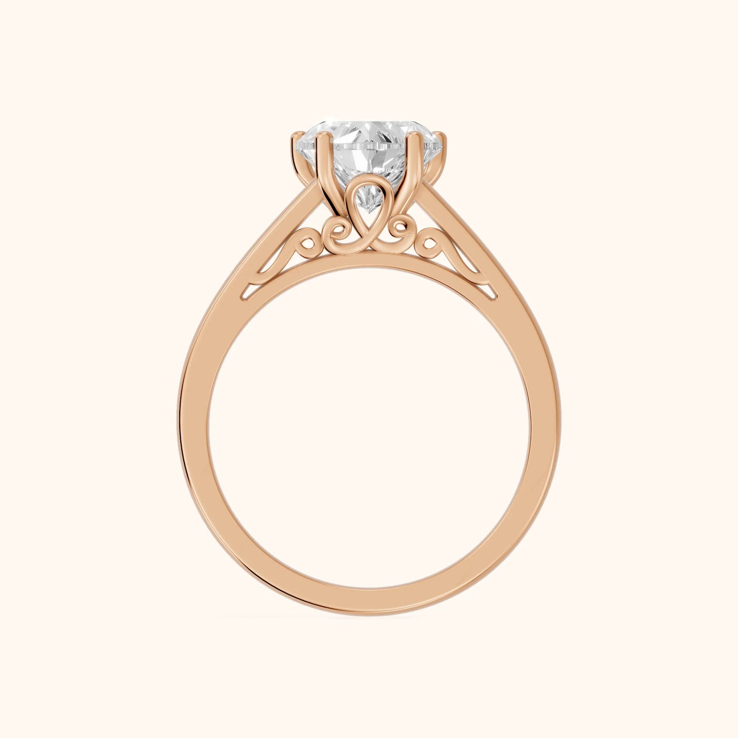 Iris Vintage Heart Diamond Engagement Ring in Rose Gold - FingerView