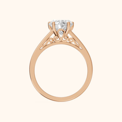 Iris Vintage Heart Diamond Engagement Ring in Rose Gold - FingerView