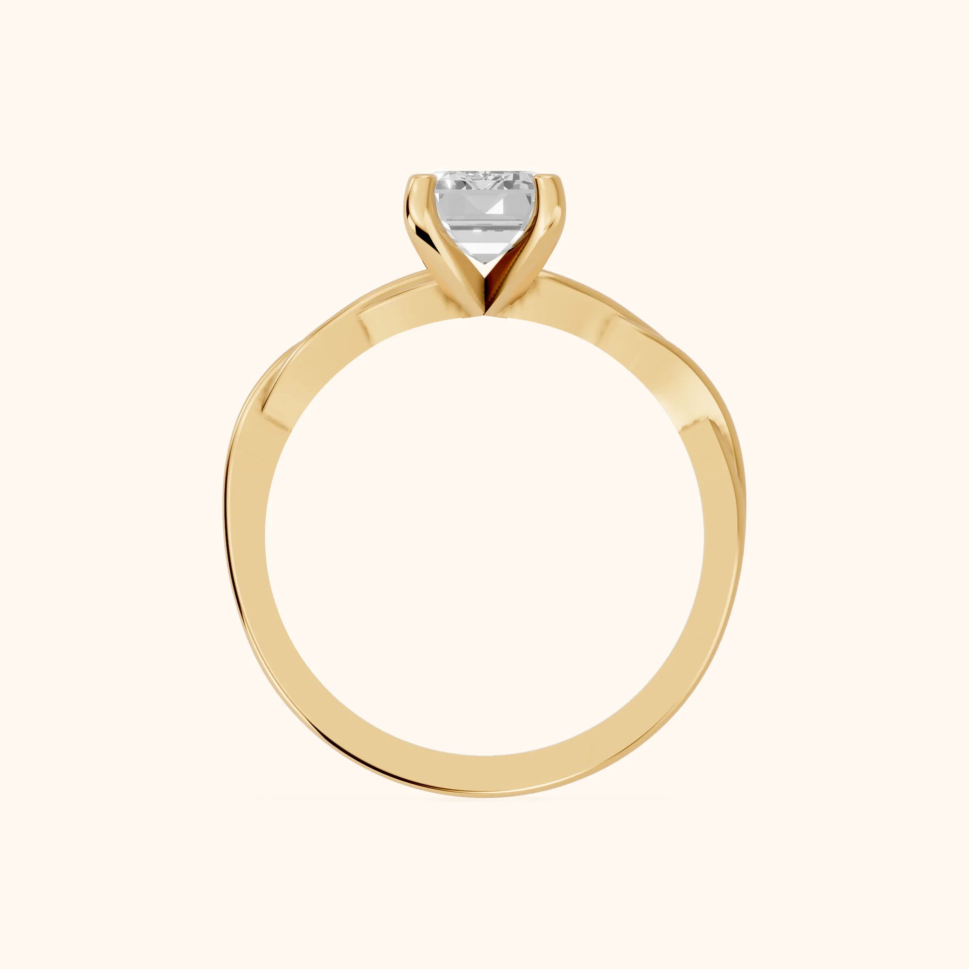 Iris Twist Emerald Diamond Engagement Ring in Yellow Gold - FingerView