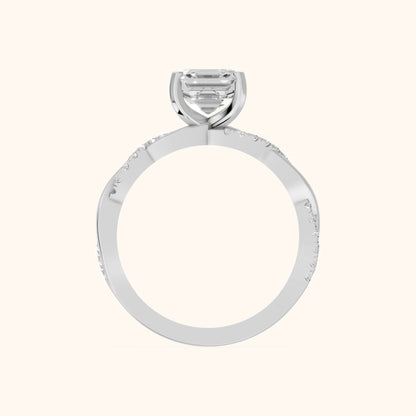 Twisted Side Stone Asscher Diamond Engagement Ring in Silver - FingerView