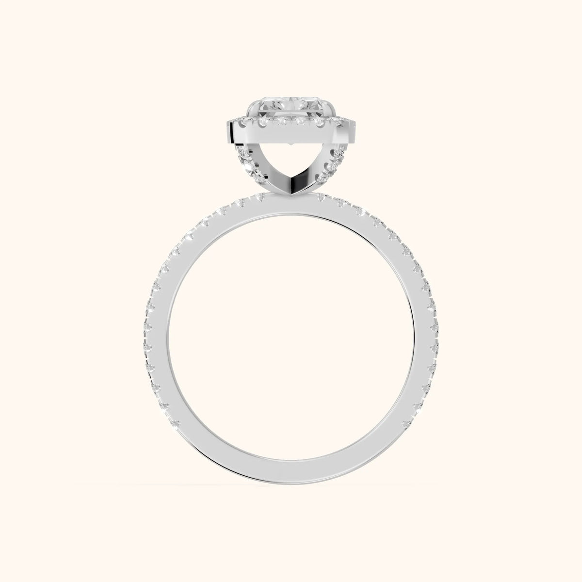 Rosemary Halo Pavé Radiant Diamond Engagement Ring in White Gold - FingerView.webp