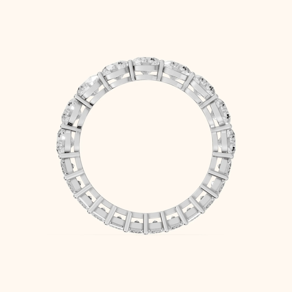 Malia Shared Prong Round & Emerald Diamond Eternity Band in Silver - FingerView