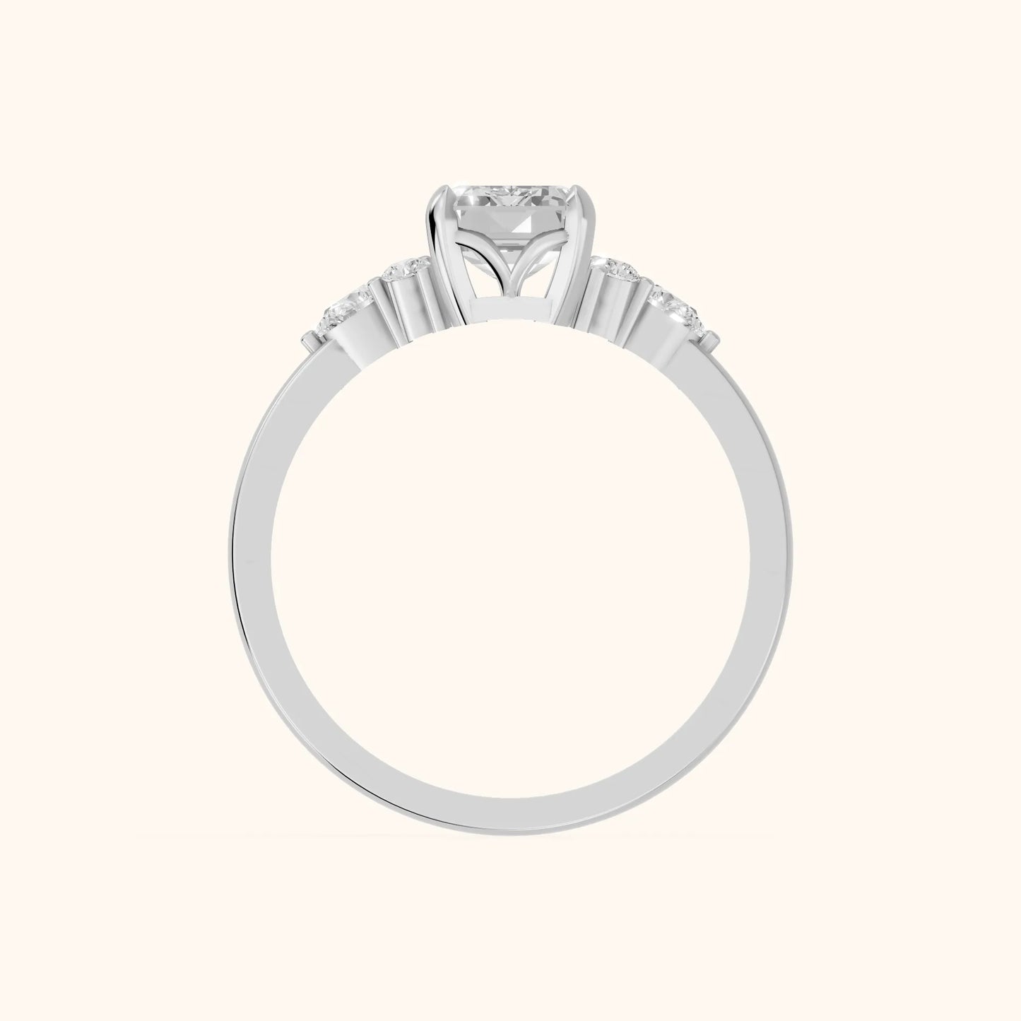Amelia Three Stone Emerald Diamond Engagement Ring in White Gold - FingerView