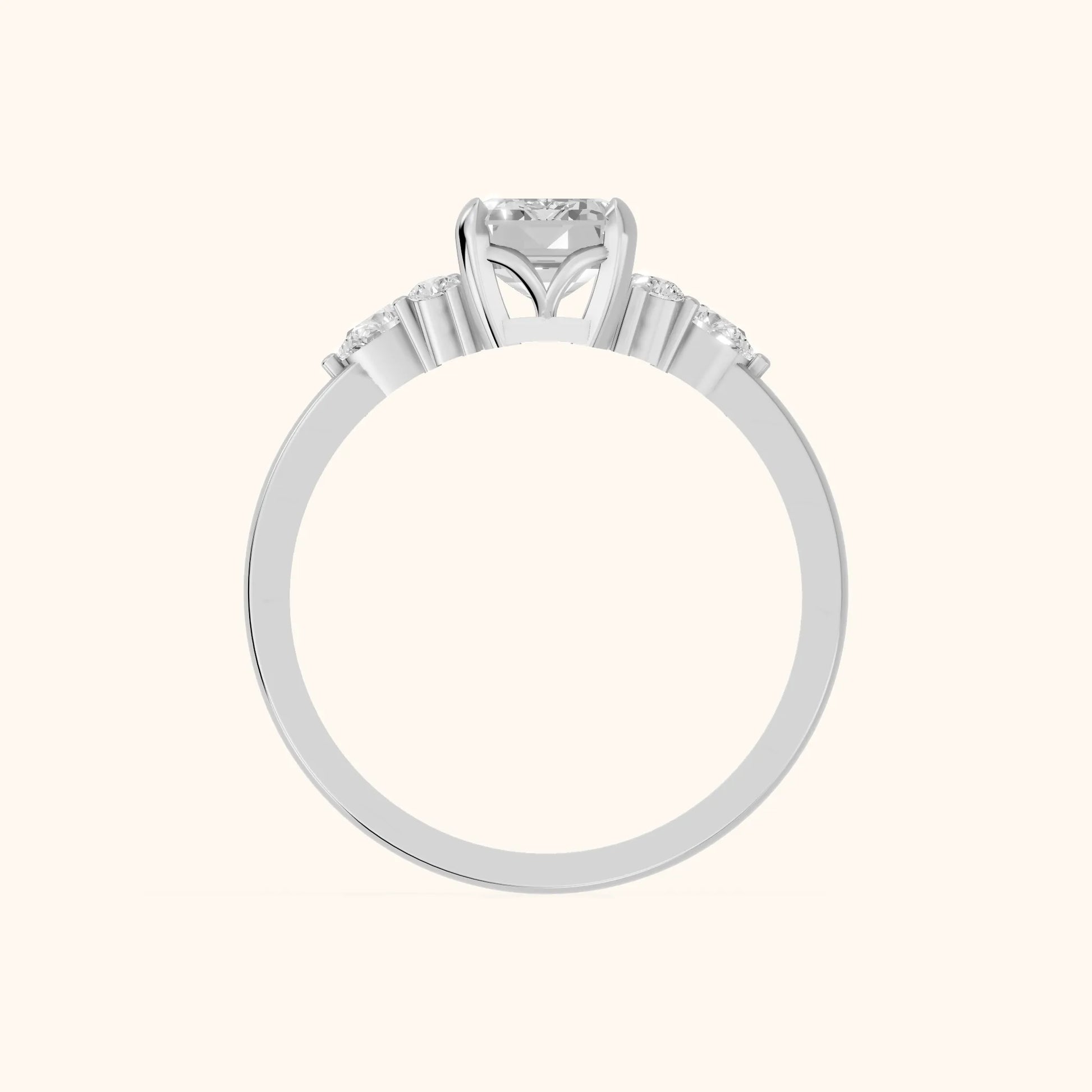 Amelia Three Stone Emerald Diamond Engagement Ring in White Gold - FingerView