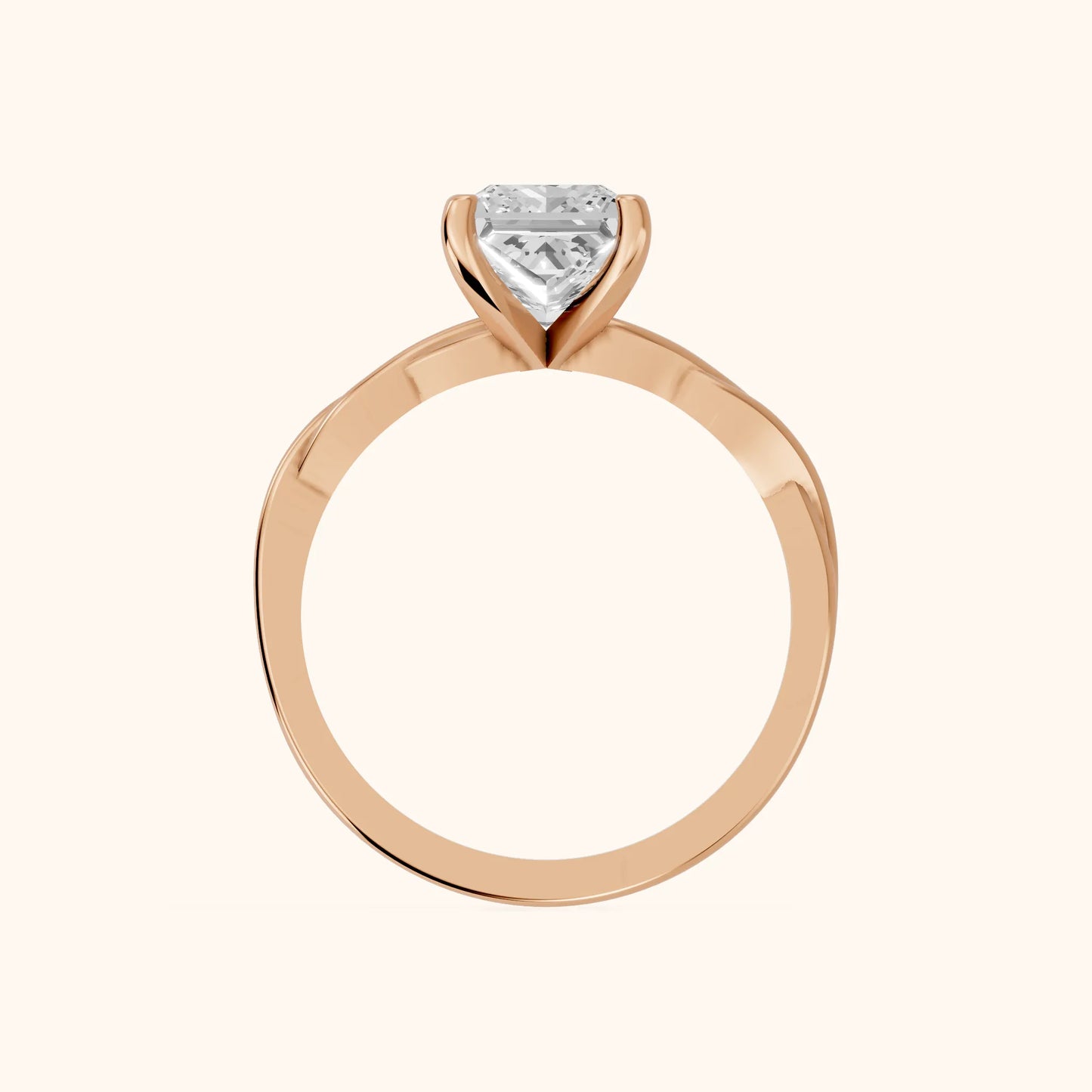 Iris Twist Princess Diamond Engagement Ring in Rose Gold - FingerView