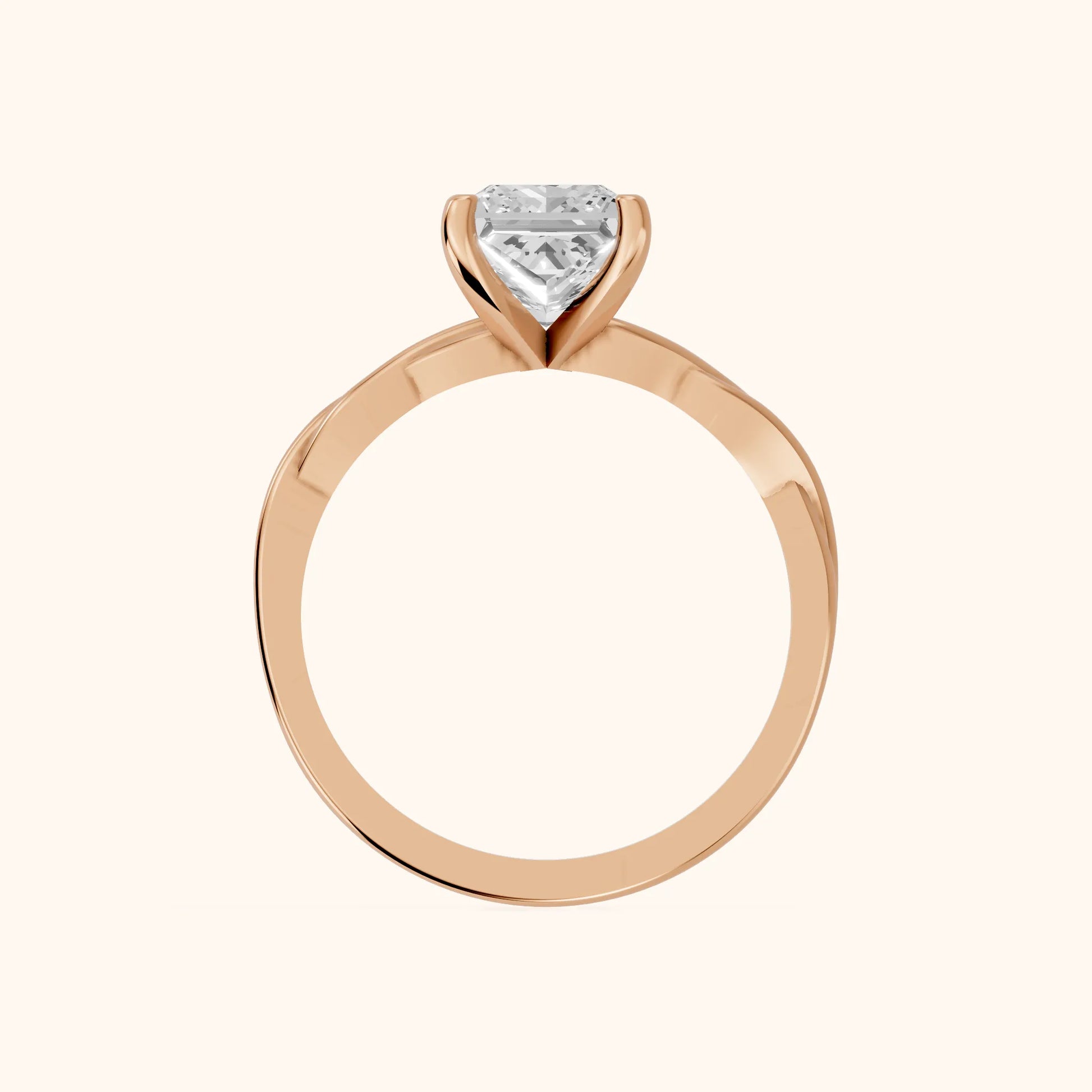 Iris Twist Princess Diamond Engagement Ring in Rose Gold - FingerView