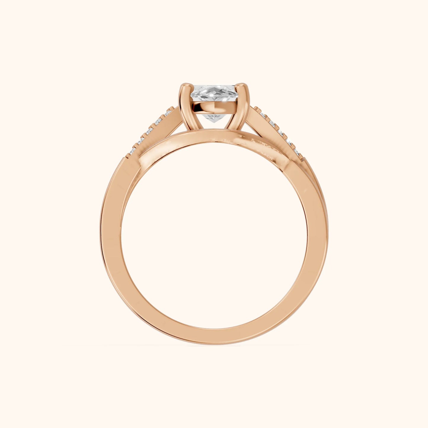 Veronica Twist Side Stone Marquise Diamond Engagement Ring in Rose Gold - FingerView