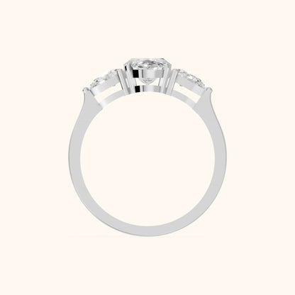 Grace Three Stone Marquise Diamond Engagement Ring in White Gold - FingerView