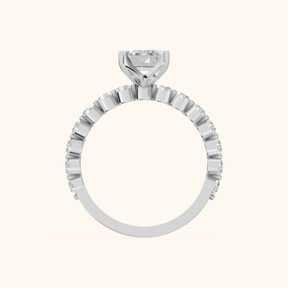 Eleanor Majesty Side Stone Emerald Diamond Engagement Ring in Silver - FingerView