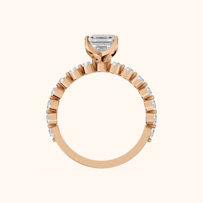 Eleanor Majesty Side Stone Asscher Diamond Engagement Ring in Rose Gold - FingerView