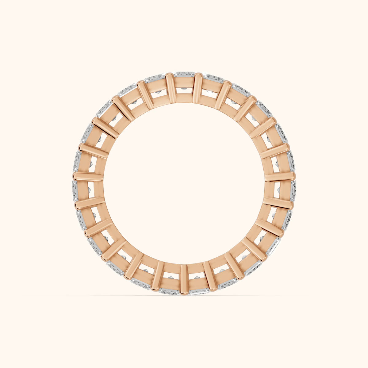 Callia Shared Prong Emerald Diamond Eternity Band in Rose Gold - FingerView