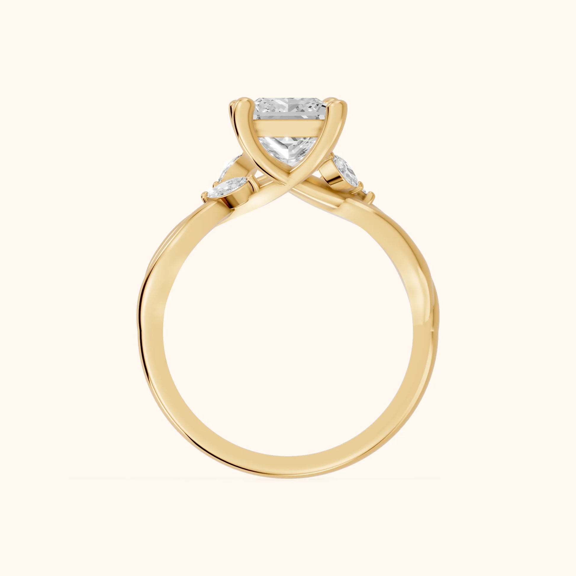 Luna Glow Twisted Princess Diamond Engagement Ring in Yellow Gold - FingerView