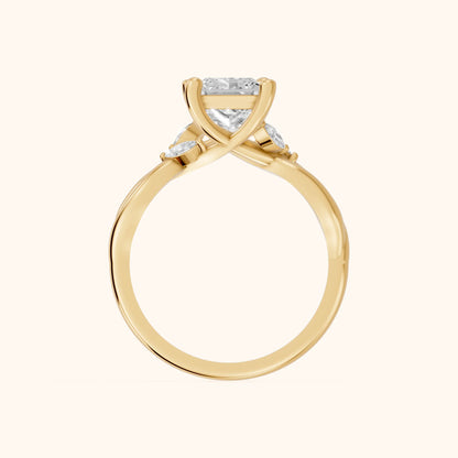 Luna Glow Twisted Princess Diamond Engagement Ring in Yellow Gold - FingerView