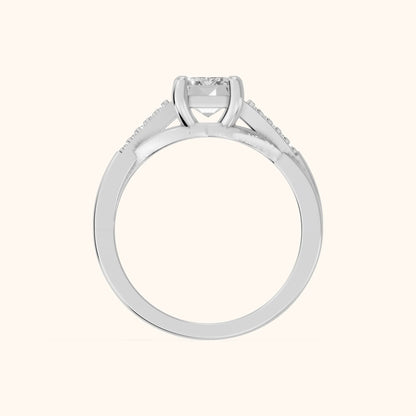 Veronica Twist Side Stone Emerald Diamond Engagement Ring in Silver - FingerView