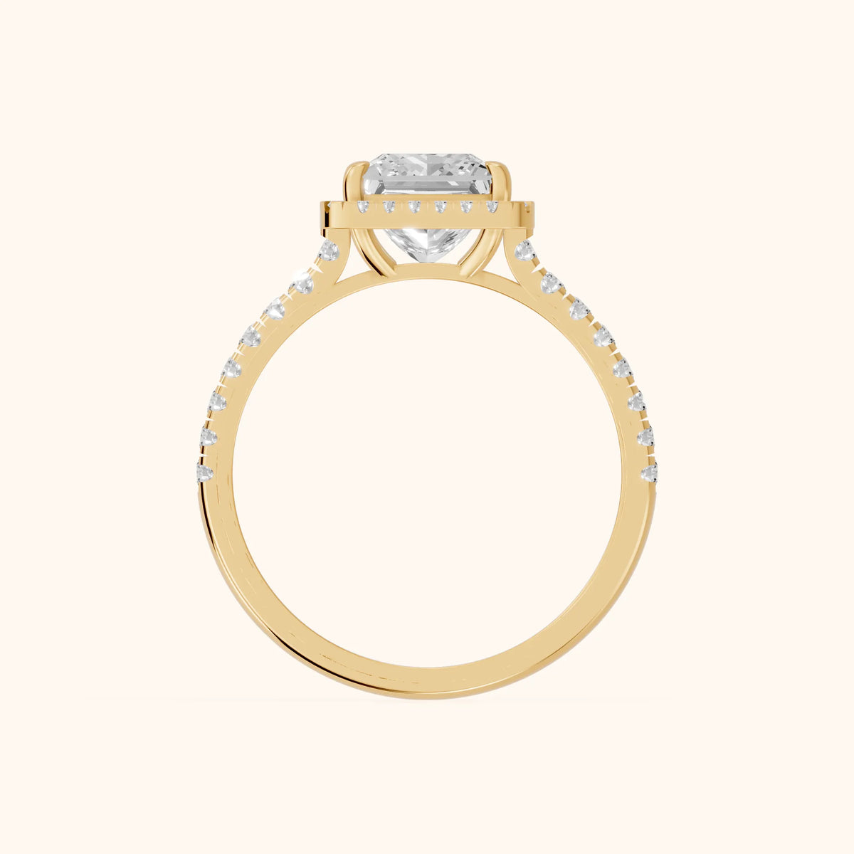 Mabel Halo French Pavé Princess Diamond Engagement Ring in Yellow Gold - FingerView.webp