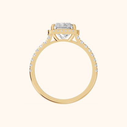 Mabel Halo French Pavé Princess Diamond Engagement Ring in Yellow Gold - FingerView.webp