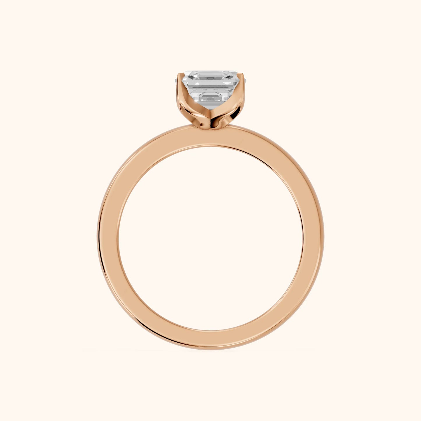 Serena Blossom Solitaire Asscher Diamond Ring in Rose Gold - FingerView