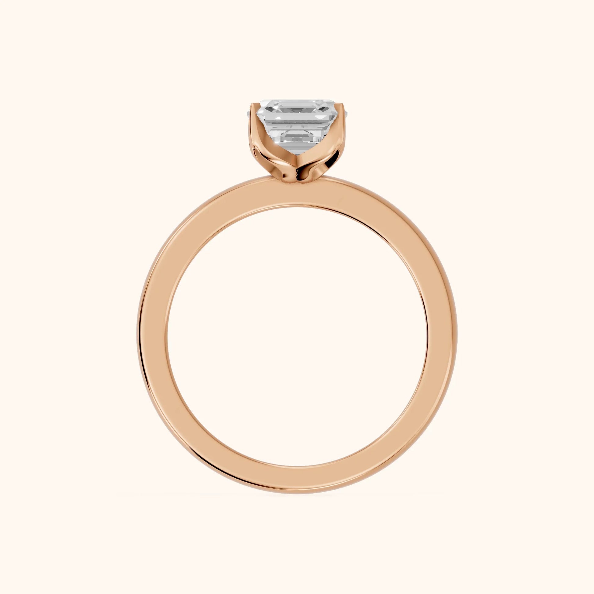Serena Blossom Solitaire Asscher Diamond Ring in Rose Gold - FingerView