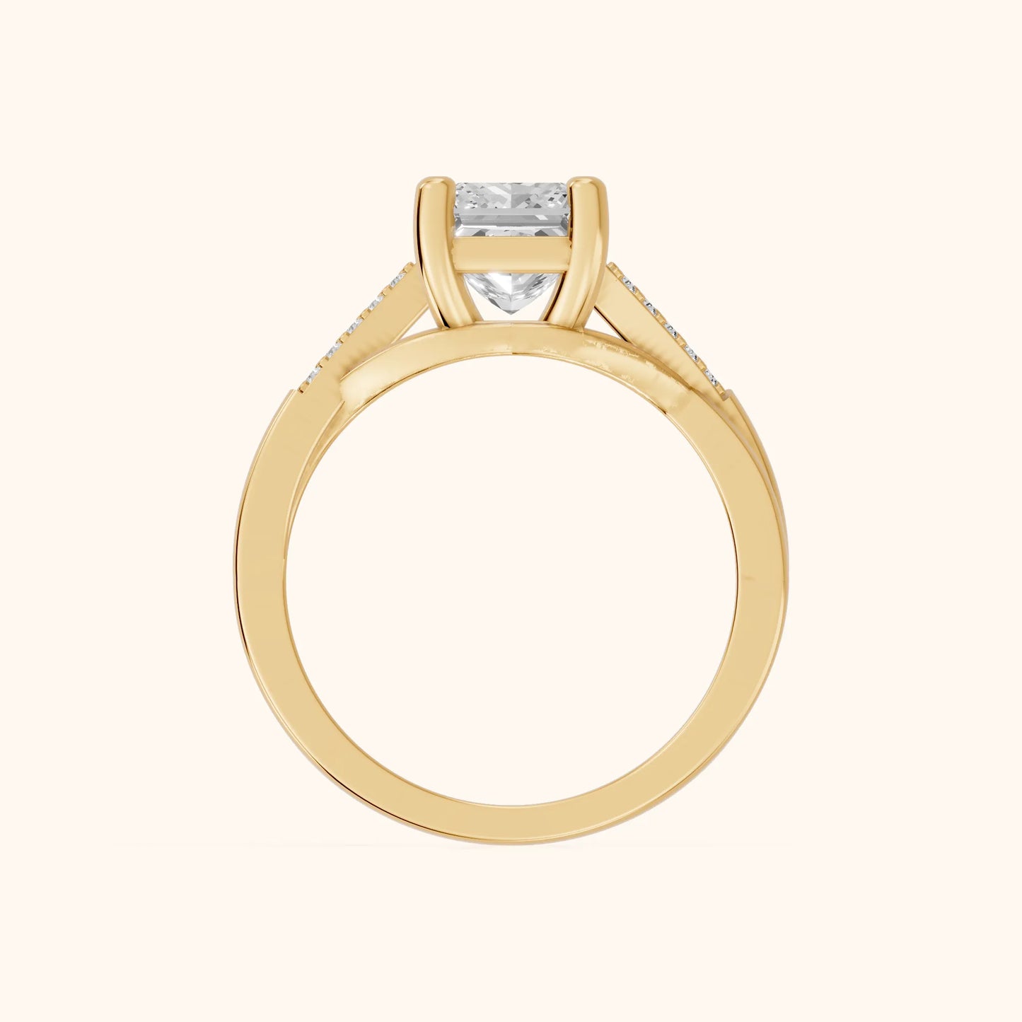Veronica Twist Side Stone Princess Diamond Engagement Ring in Yellow Gold - FingerView