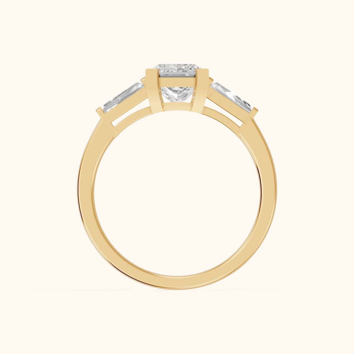Winnie Three-Stone Princess Diamond Engagement Ring in Yellow Gold - FingerView.webp