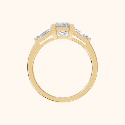 Winnie Three-Stone Princess Diamond Engagement Ring in Yellow Gold - FingerView.webp