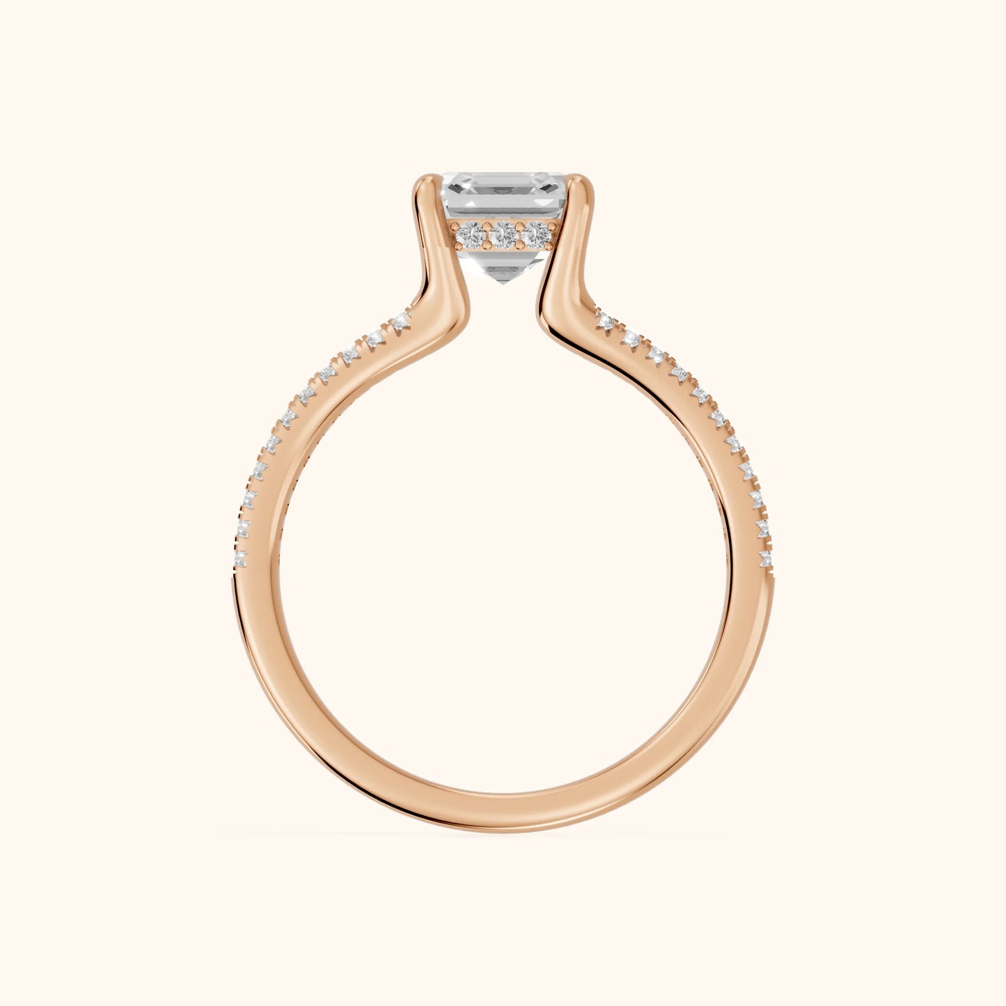 Eternal Embrace Solitaire Asscher Diamond Engagement Ring in Rose Gold - FingerView