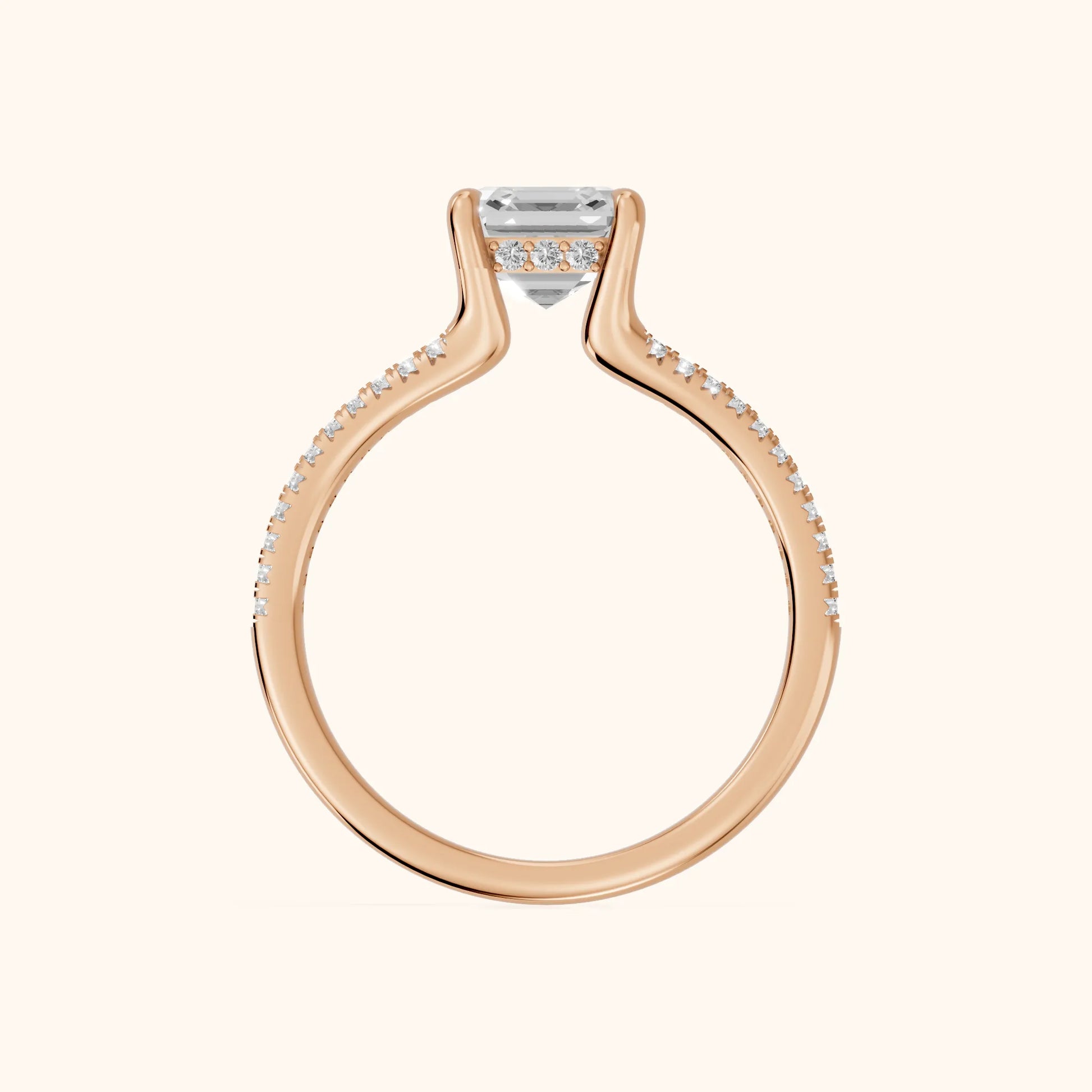 Eternal Embrace Solitaire Asscher Diamond Engagement Ring in Rose Gold - FingerView