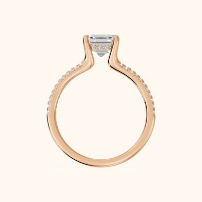 Eternal Embrace Solitaire Asscher Diamond Engagement Ring in Rose Gold - FingerView