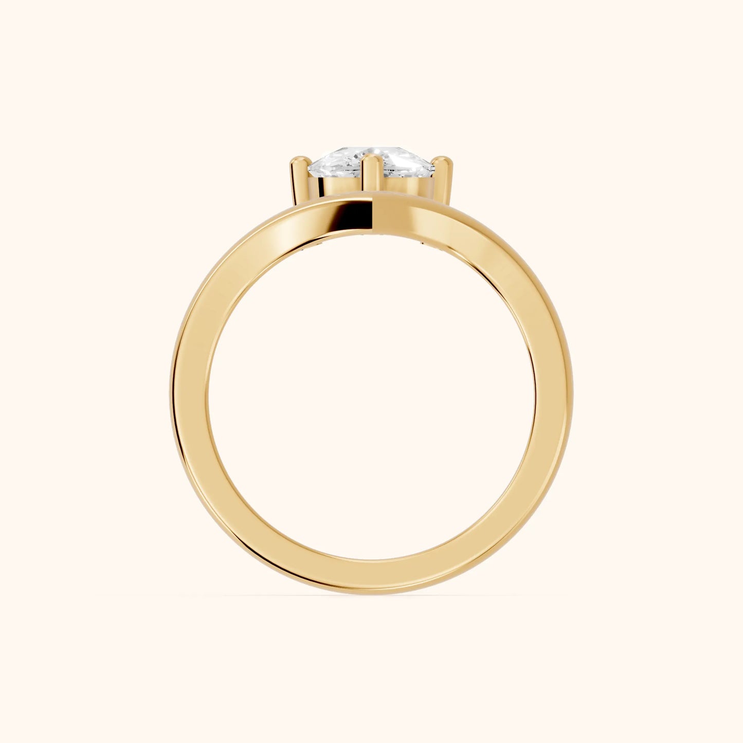 Evelyn Chevron Solitaire Cushion Diamond Engagement Ring in Yellow Gold - FingerView