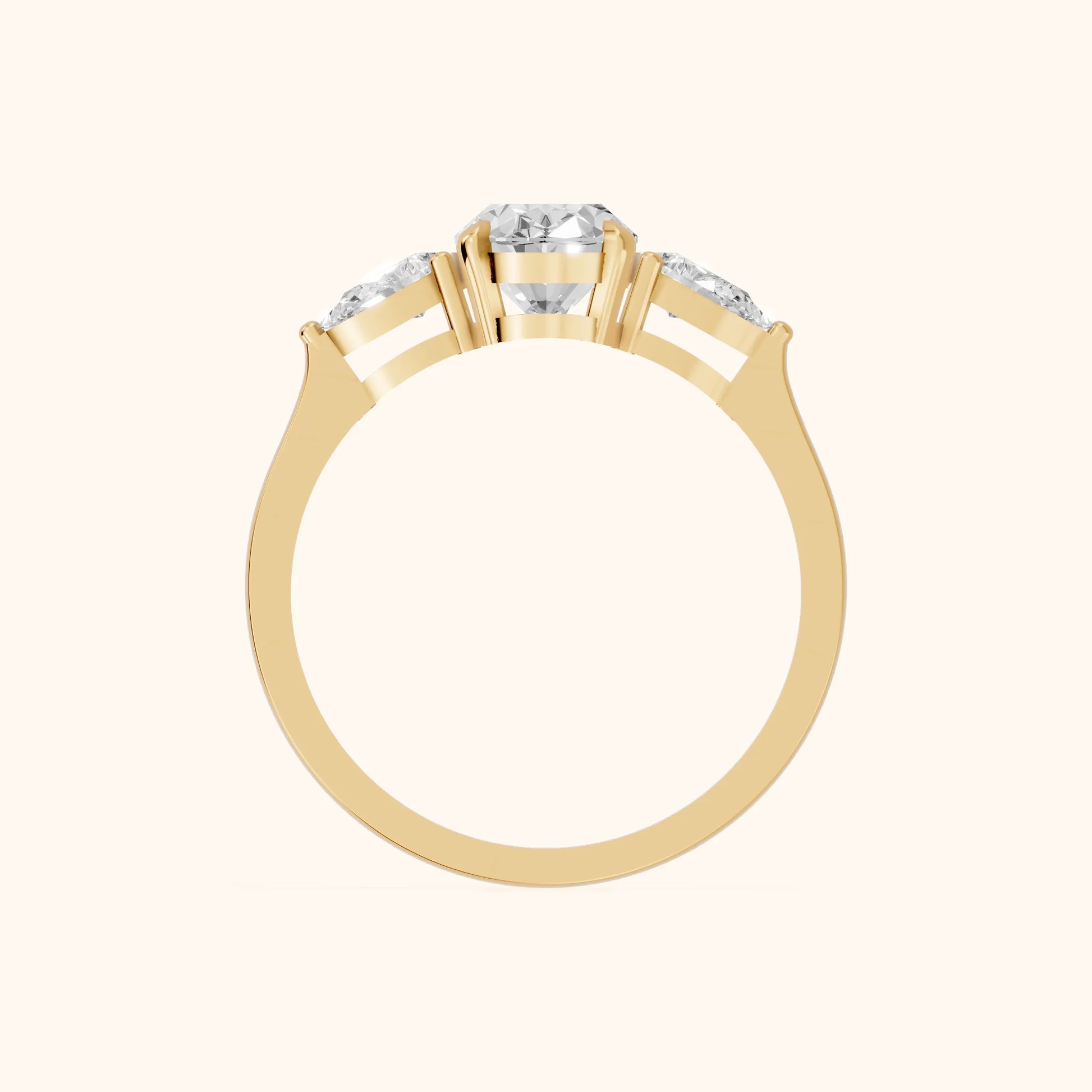 Grace Three Stone Oval Diamond Engagement Ring in Yellow Gold - FingerView