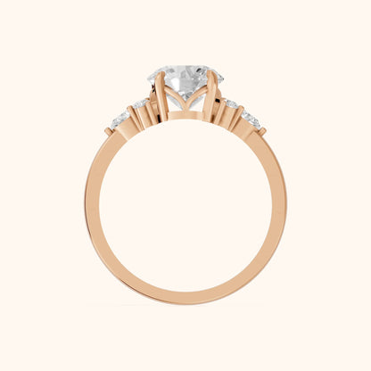 Amelia Three Stone Round Diamond Engagement Ring in Rose Gold - FingerView