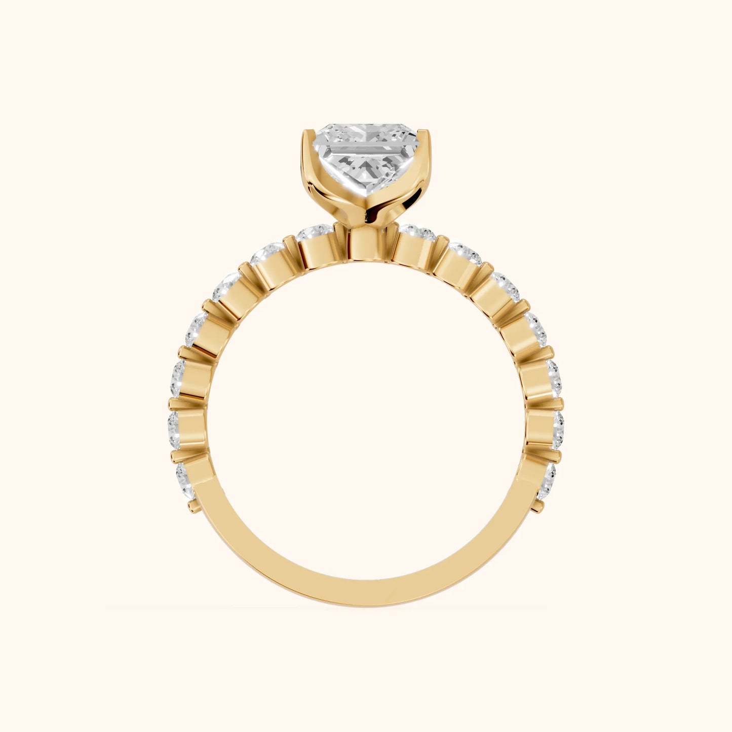 Eleanor Majesty Side Stone Princess Diamond Engagement Ring in Yellow Gold - FingerView