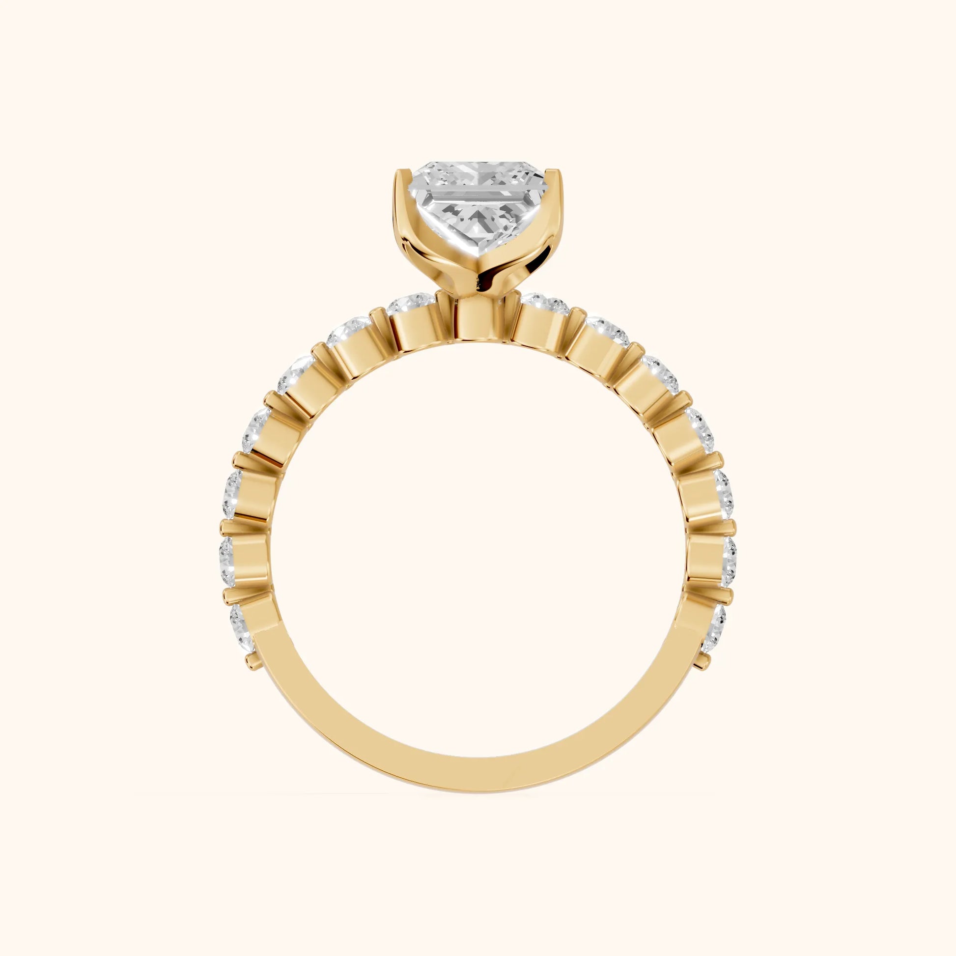 Eleanor Majesty Side Stone Princess Diamond Engagement Ring in Yellow Gold - FingerView