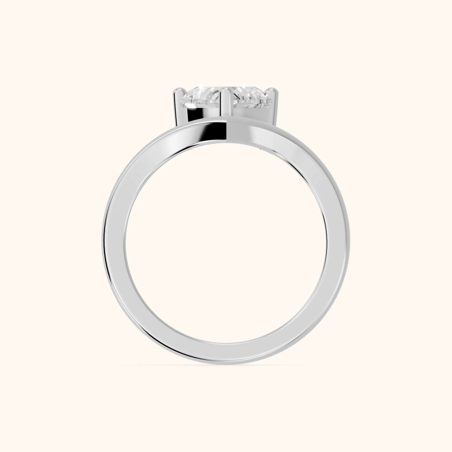 Evelyn Chevron Solitaire Heart Diamond Engagement Ring in Silver - FingerView