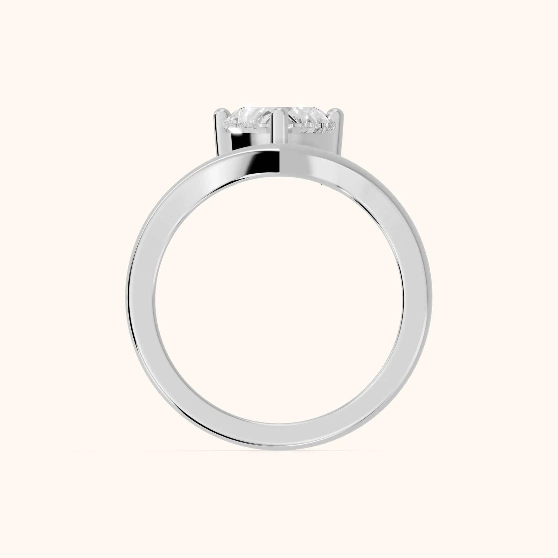 Evelyn Chevron Solitaire Heart Diamond Engagement Ring in Silver - FingerView