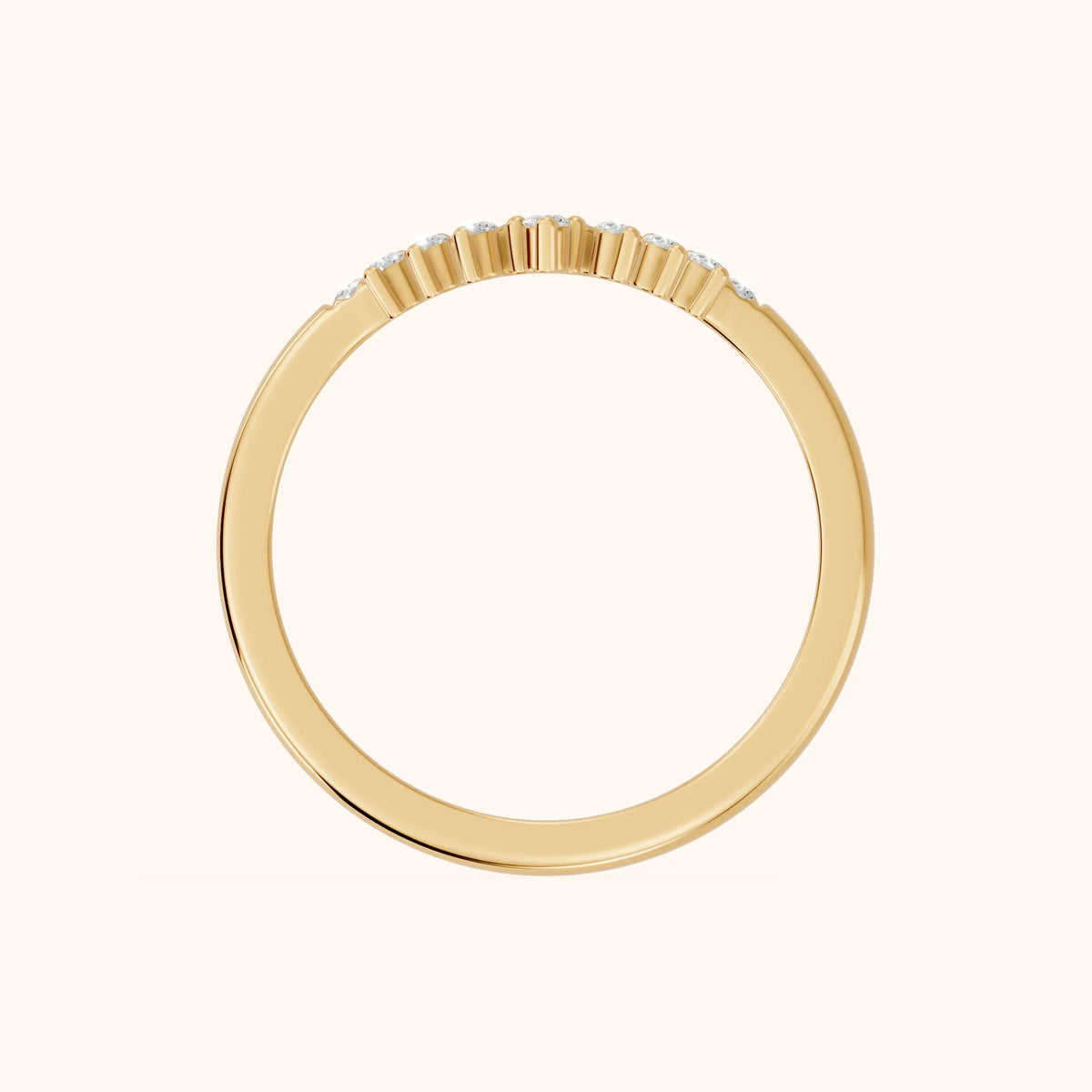 Sabina Curved Round Diamond Anniversary Ring in Yellow Gold - FingerView