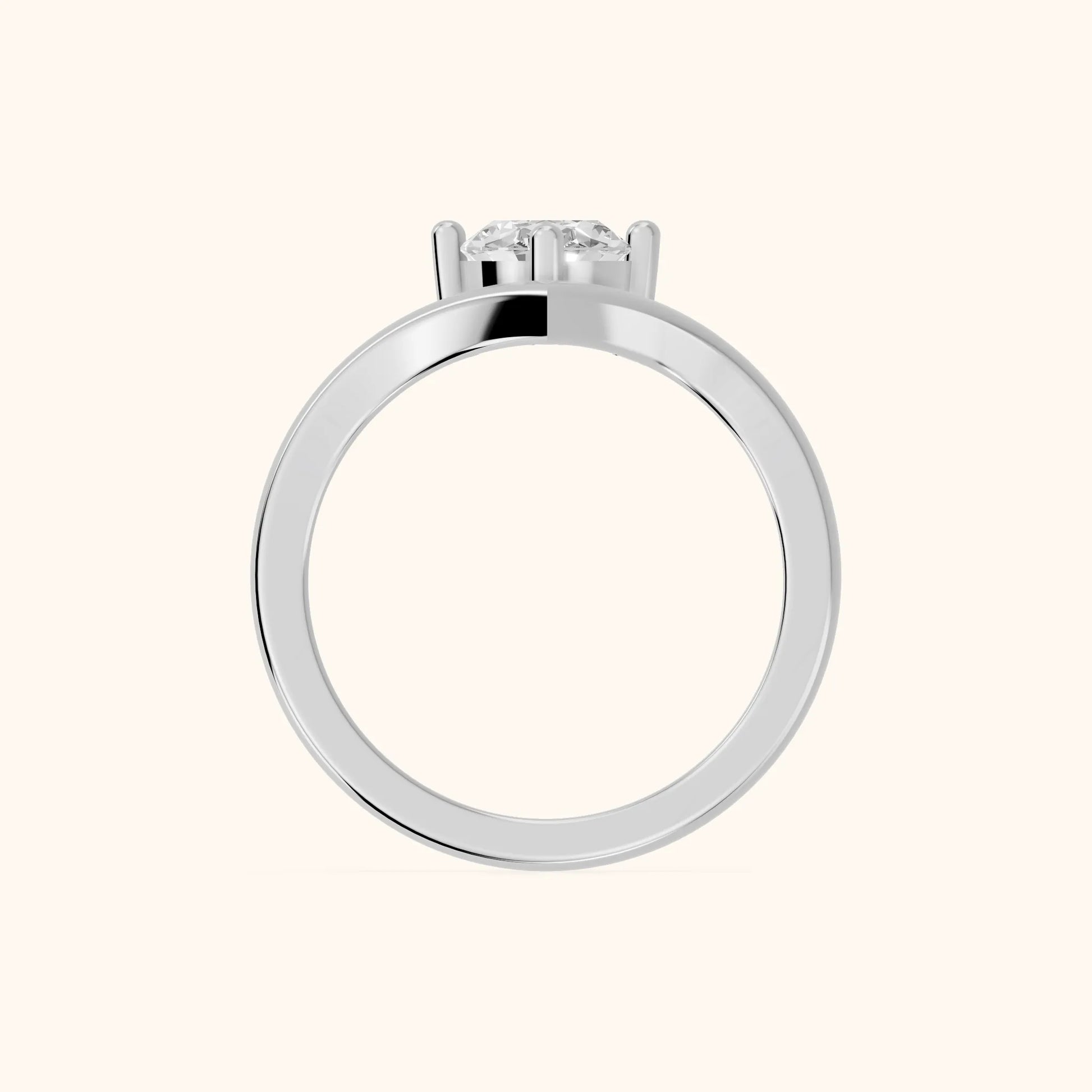 Evelyn Chevron Solitaire Oval Diamond Engagement Ring in White Gold - FingerView