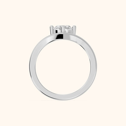 Evelyn Chevron Solitaire Oval Diamond Engagement Ring in White Gold - FingerView