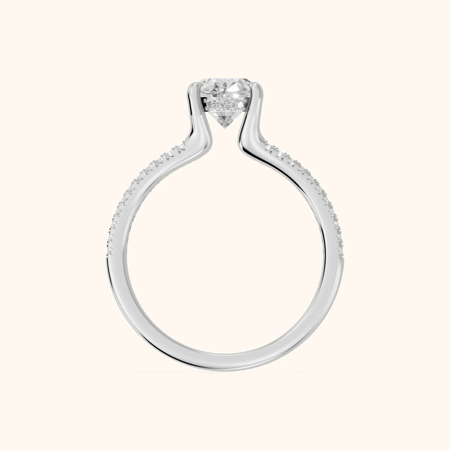 Eternal Embrace Solitaire Oval Diamond Engagement Ring in Silver - FingerView