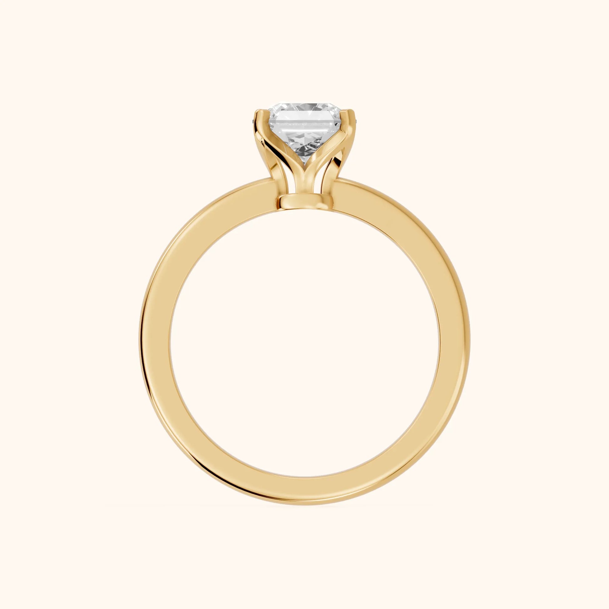 Flora Guardian Solitaire Asscher Diamond Engagement Ring in Yellow Gold - FingerView