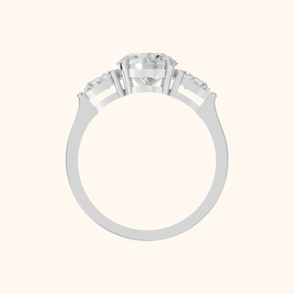 Grace Three Stone Round Diamond Engagement Ring in White Gold - FingerView