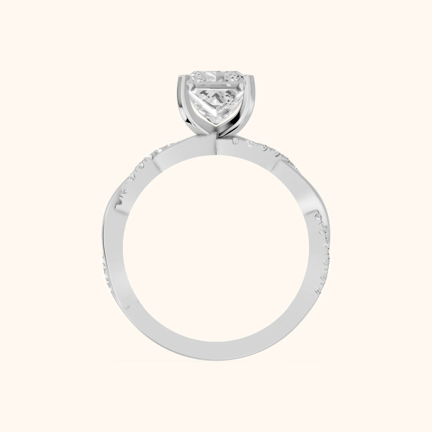Twisted Side Stone Princess Diamond Engagement Ring in Silver - FingerView