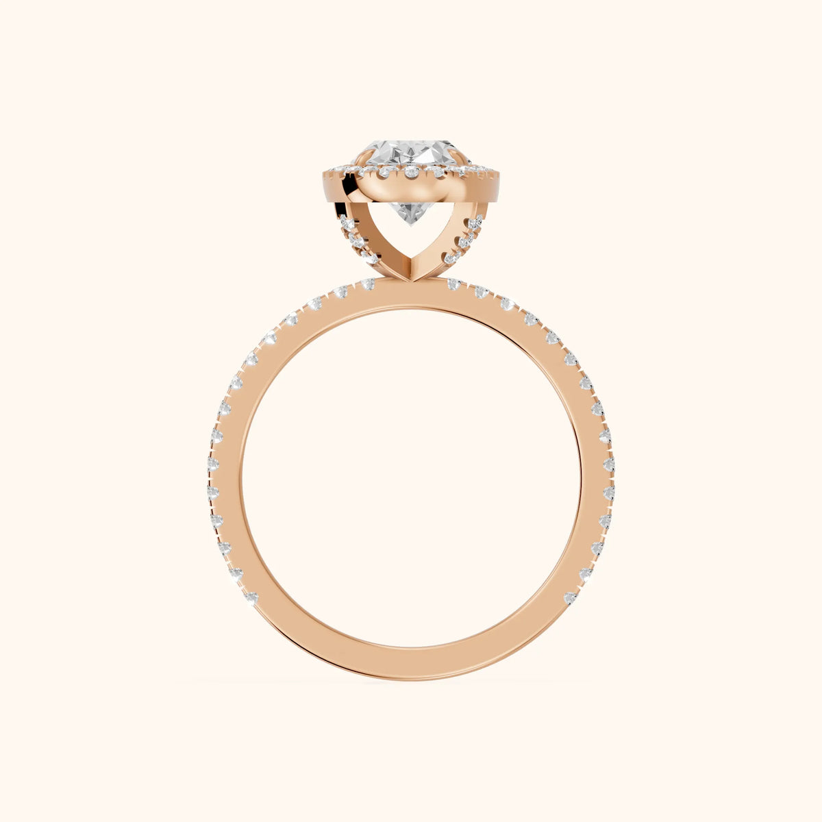 Rosemary Halo Pavé Oval Diamond Engagement Ring in Rose Gold - FingerView.webp