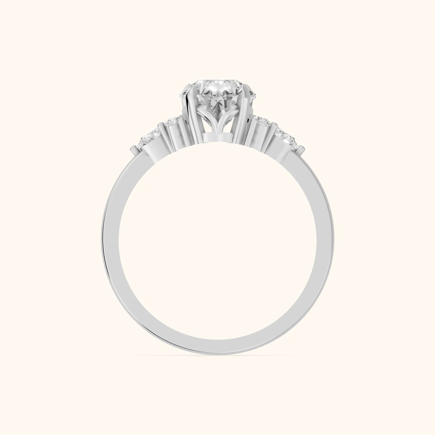 Amelia Three Stone Pear Diamond Engagement Ring in White Gold - FingerView