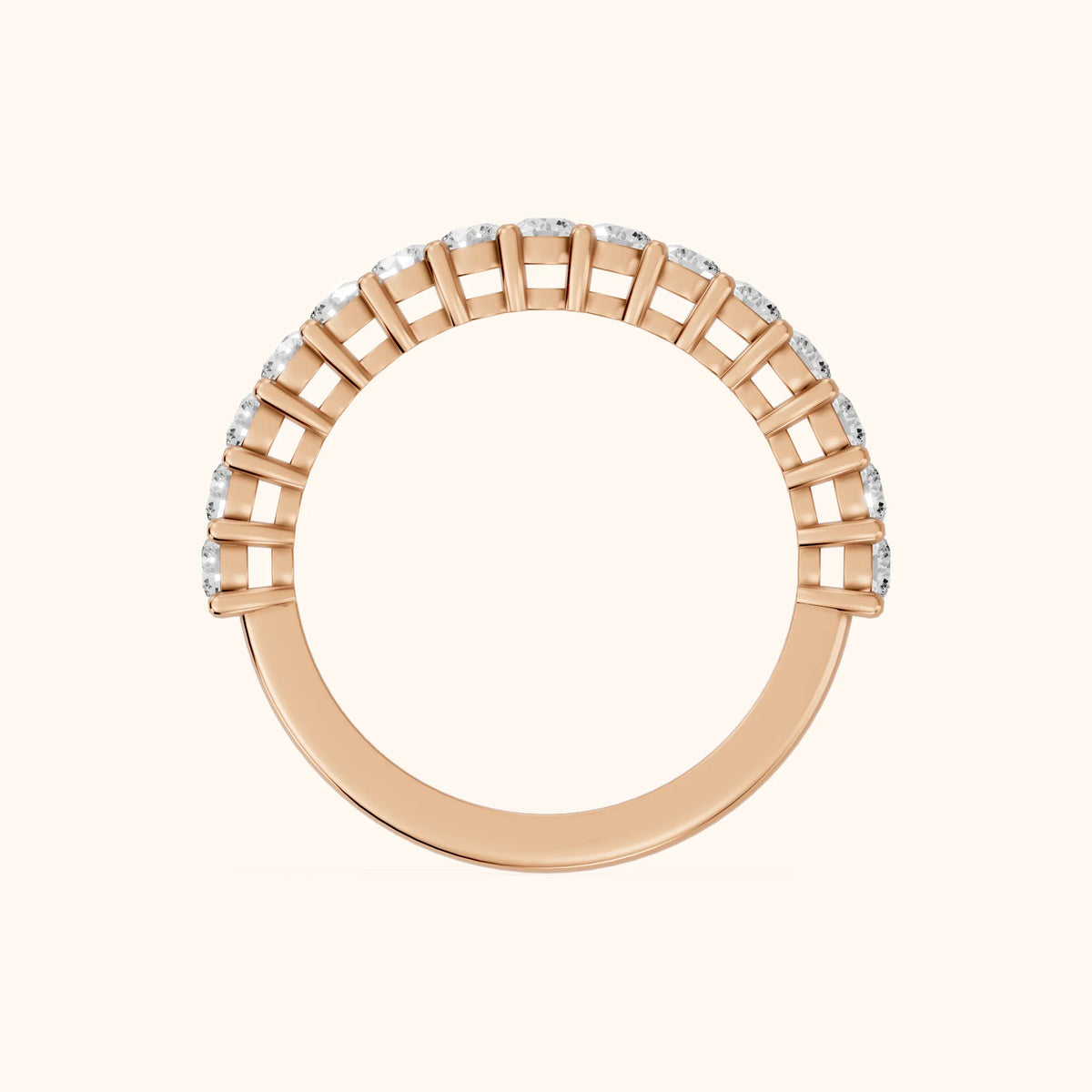 Gala Shared Prong Round Diamond Half Eternity Band in Rose Gold - FingerView