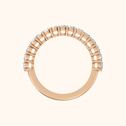 Gala Shared Prong Round Diamond Half Eternity Band in Rose Gold - FingerView